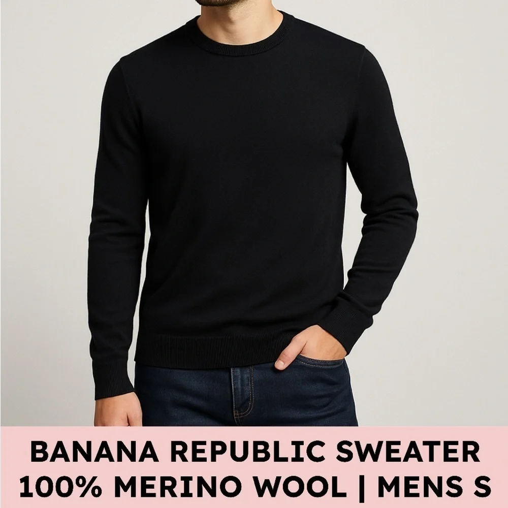 Banana Republic Men's Classic Black Crewneck Sweater Small